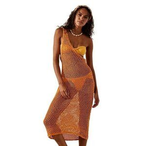 Free People Beach Womens Orange Crochet Cover-Up Dress‎ XS